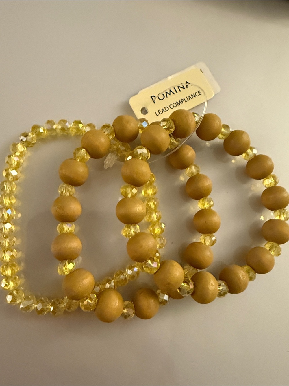Pomina Sugar Yellow & beige Beaded Stretch Bracelet Set